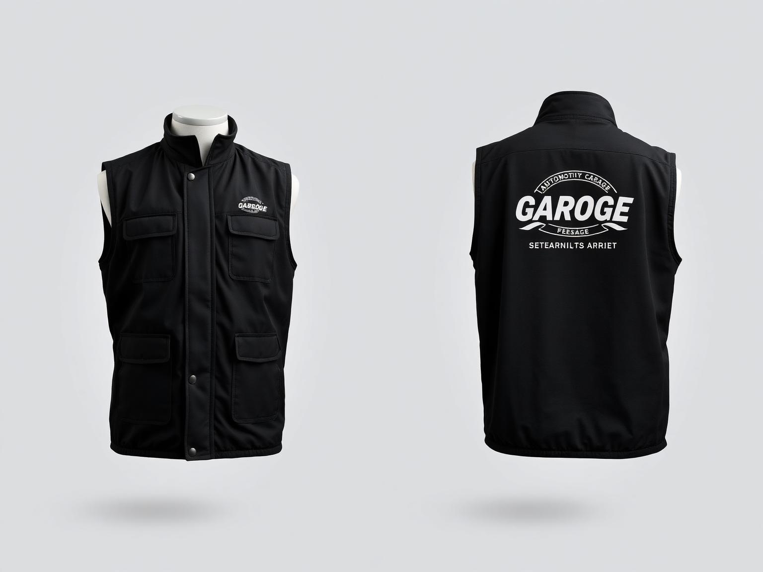 Mechanics branding gilet with small chest logo and large back print